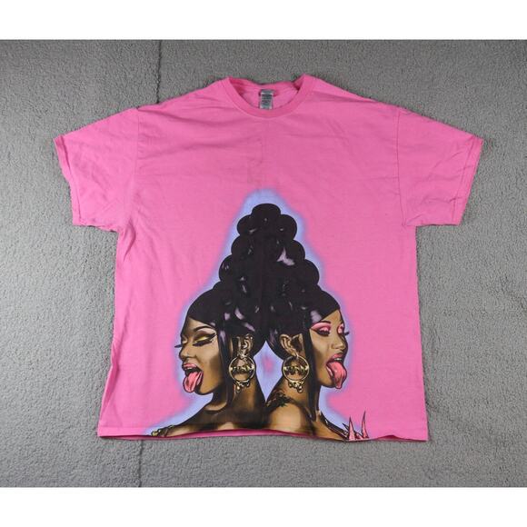 Megan Thee Stallion & Cardi B T Shirt WAP L Graffiti Airbrushed Pink Hip Hop Rap - Picture 1 of 9
